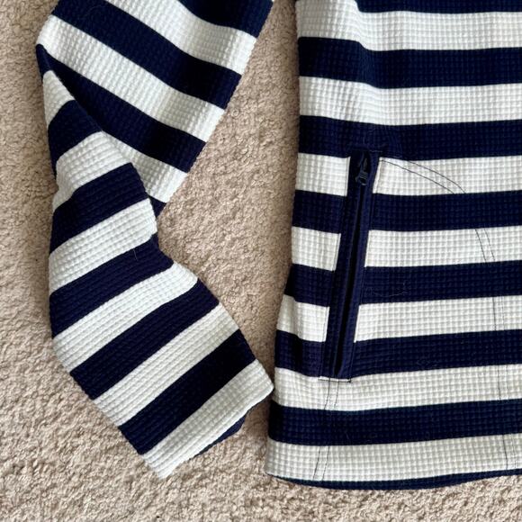 T Talbots Navy White Striped Preppy Nautical Asymmetrical Zip Moto Jacket Small - Picture 7 of 13
